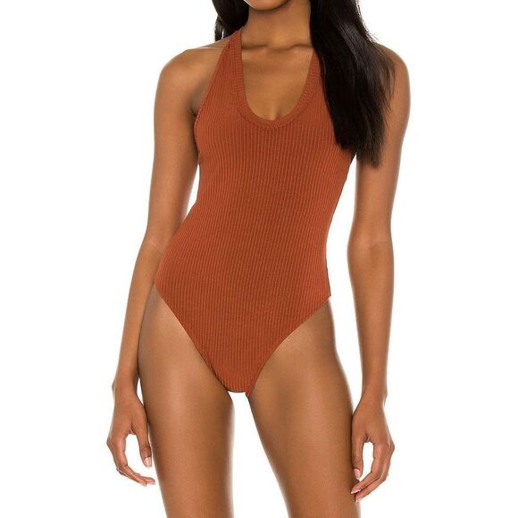 Intimately x FP Women Sz M Bronze Brown Speed Dial Ribbed Thong Bodysuit - Picture 7 of 8